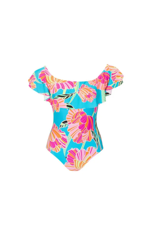 SHOP Trina Turk ONE PIECE SWIMWEAR WOMEN039S POPPY OFF THE SHOULDER RUFFLE ONE PIECE SWIMSUIT