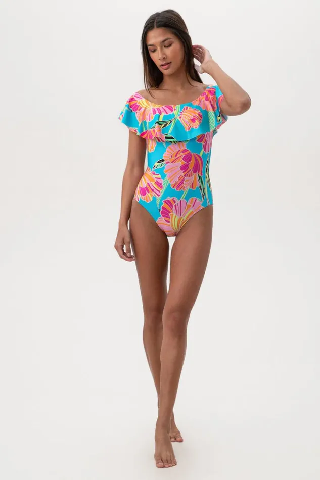 SHOP Trina Turk ONE PIECE SWIMWEAR WOMEN039S POPPY OFF THE SHOULDER RUFFLE ONE PIECE SWIMSUIT