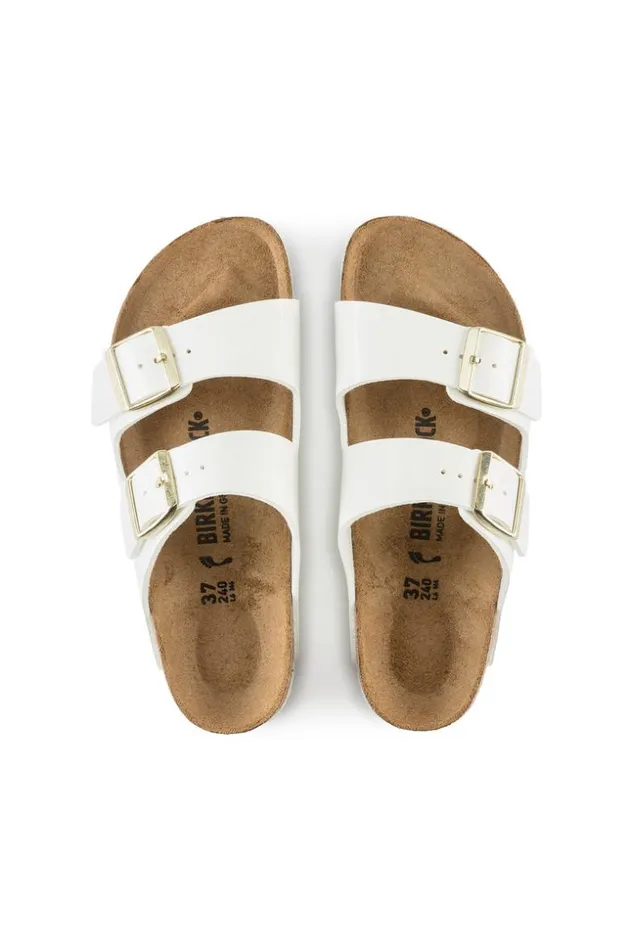 SHOP Trina Turk SHOES WOMEN039S ARIZONA BIRKOFLOR WHITE PATENT LEATHER SANDAL