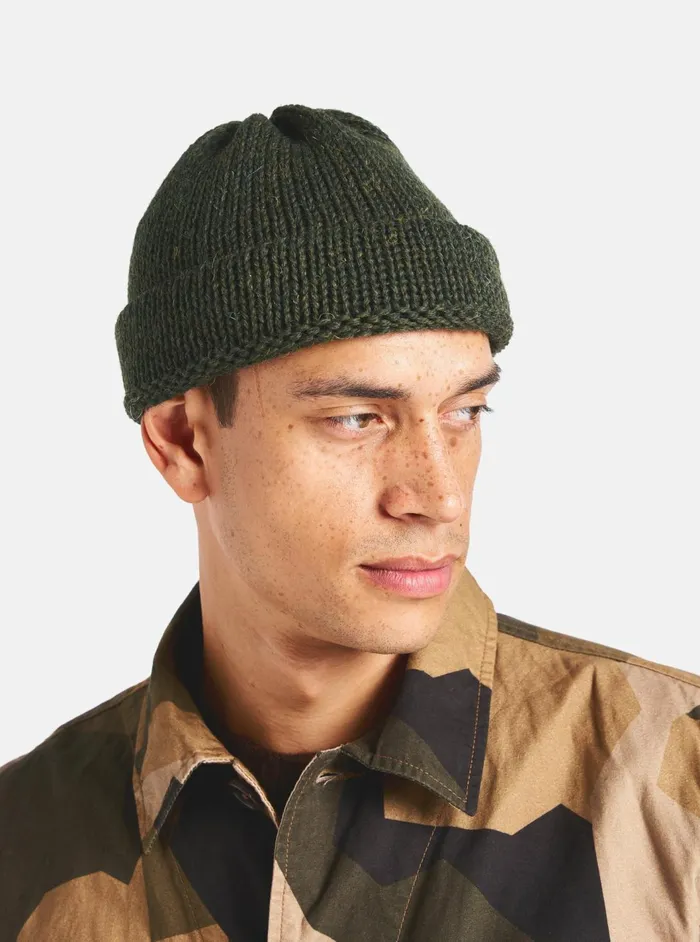 Short Watch Cap In Olive British Wool Men Universal Works Hats