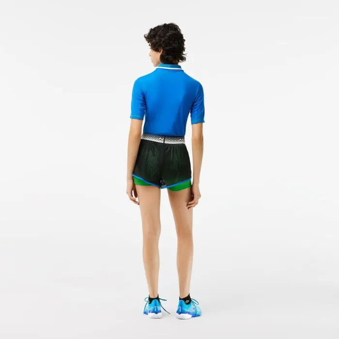 Shorts and Skirts Women Lacoste Womens Lined Tennis Shorts UltraDry Black Green Glv
