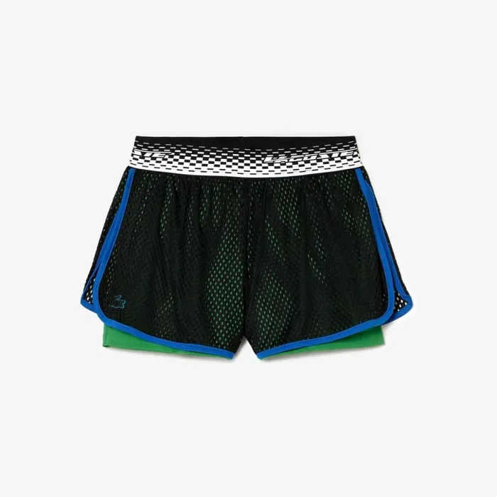 Shorts and Skirts Women Lacoste Womens Lined Tennis Shorts UltraDry Black Green Glv
