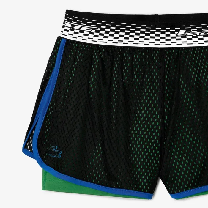 Shorts and Skirts Women Lacoste Womens Lined Tennis Shorts UltraDry Black Green Glv