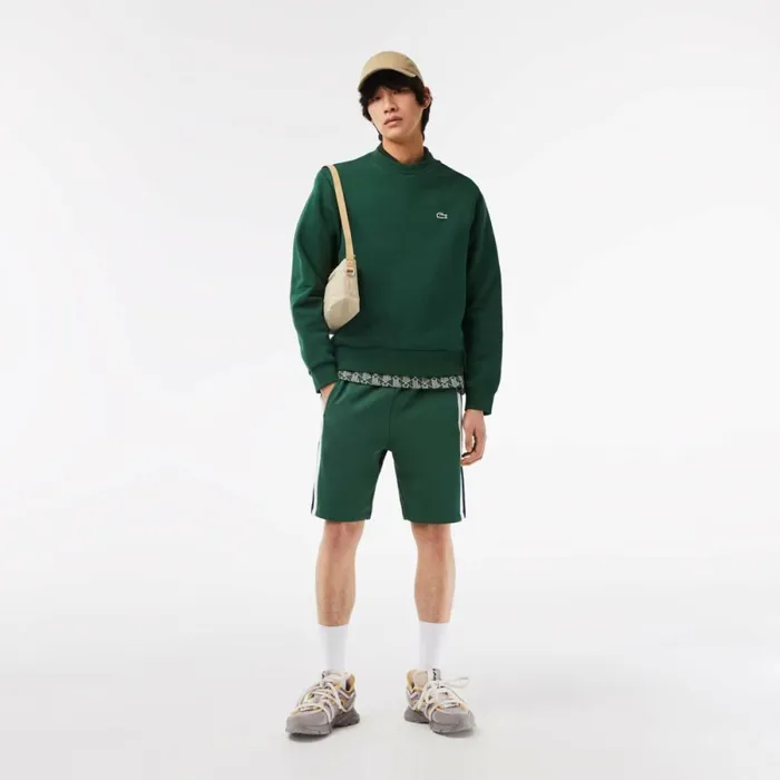 Shorts and Swim Men Lacoste Mens Brushed Fleece Colorblock Shorts Green Navy Blue White Wn7