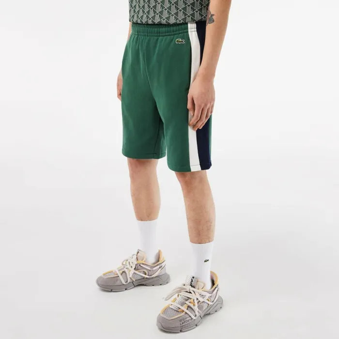 Shorts and Swim Men Lacoste Mens Brushed Fleece Colorblock Shorts Green Navy Blue White Wn7