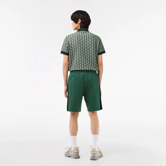 Shorts and Swim Men Lacoste Mens Brushed Fleece Colorblock Shorts Green Navy Blue White Wn7