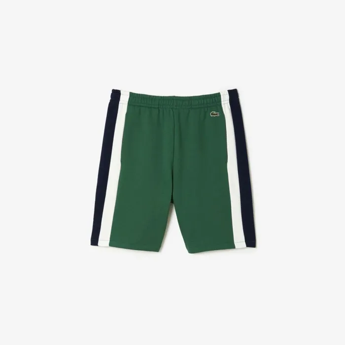 Shorts and Swim Men Lacoste Mens Brushed Fleece Colorblock Shorts Green Navy Blue White Wn7
