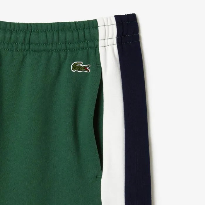 Shorts and Swim Men Lacoste Mens Brushed Fleece Colorblock Shorts Green Navy Blue White Wn7