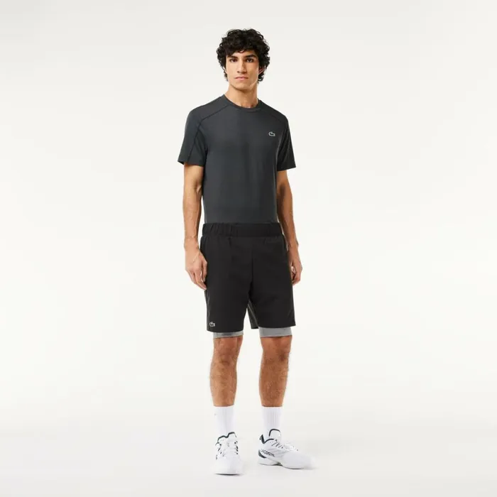 Shorts and Swim Men Lacoste Mens TwoTone SPORT Lined Shorts Black Grey Chine X0i Shorts and Swim Men Lacoste Mens TwoTone SPORT Lined Shorts Black Grey Chine X0i