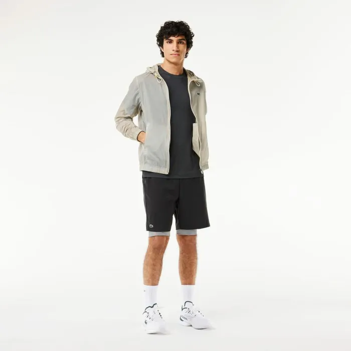 Shorts and Swim Men Lacoste Mens TwoTone SPORT Lined Shorts Black Grey Chine X0i