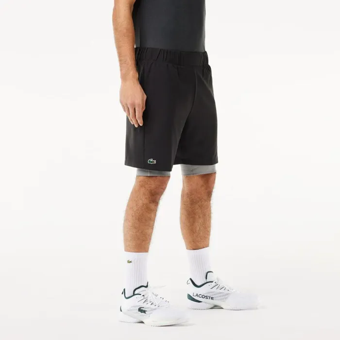 Shorts and Swim Men Lacoste Mens TwoTone SPORT Lined Shorts Black Grey Chine X0i