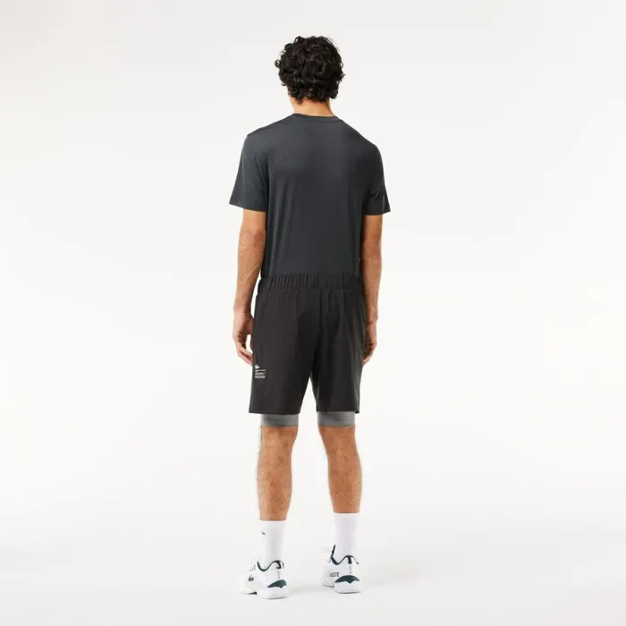 Shorts and Swim Men Lacoste Mens TwoTone SPORT Lined Shorts Black Grey Chine X0i