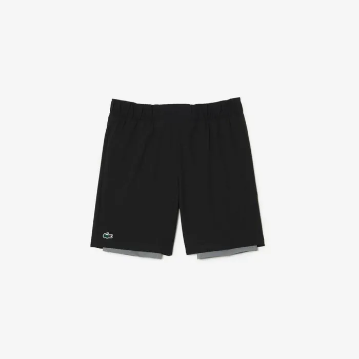 Shorts and Swim Men Lacoste Mens TwoTone SPORT Lined Shorts Black Grey Chine X0i