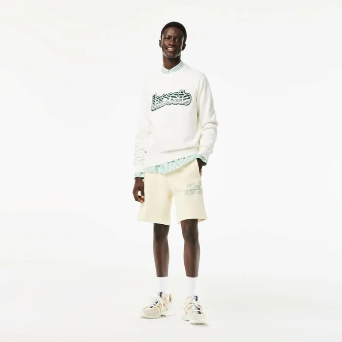 Shorts and Swim Men Lacoste Mens Unbrushed Organic Cotton Fleece Shorts Cream Xfj