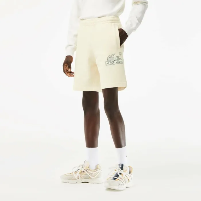 Shorts and Swim Men Lacoste Mens Unbrushed Organic Cotton Fleece Shorts Cream Xfj