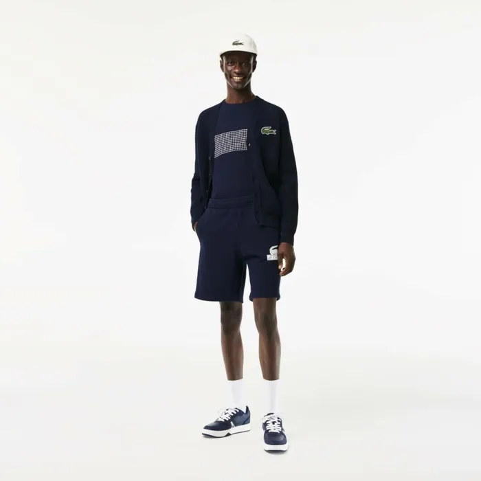 Shorts and Swim Men Lacoste Mens Unbrushed Organic Cotton Fleece Shorts Navy Blue 166