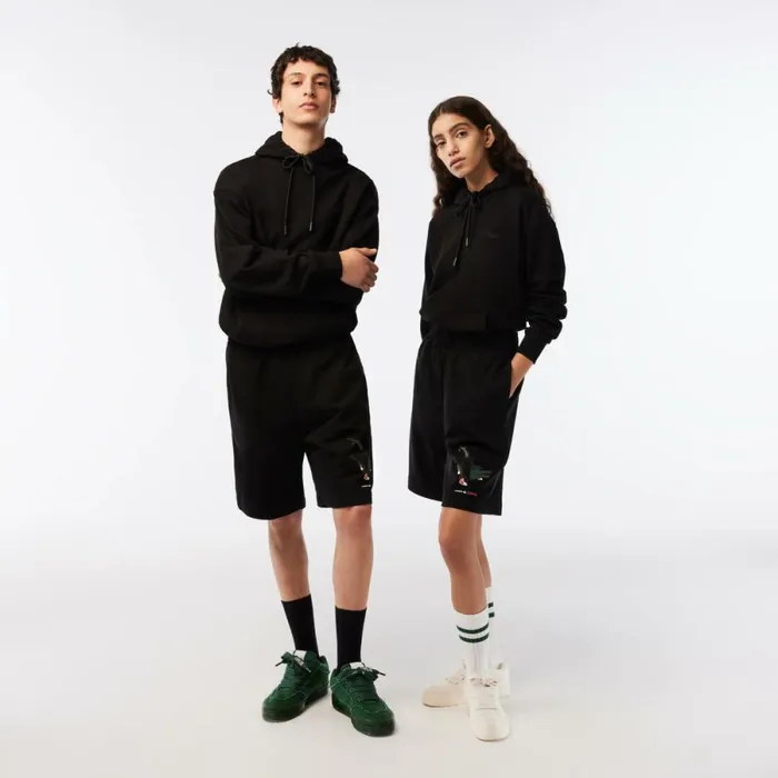 Shorts and Swim MenWomen Lacoste Unisex Lacoste X Netflix Organic Cotton Fleece Shorts Black 031 Shorts and Swim MenWomen Lacoste Unisex Lacoste X Netflix Organic Cotton Fleece Shorts Black 031