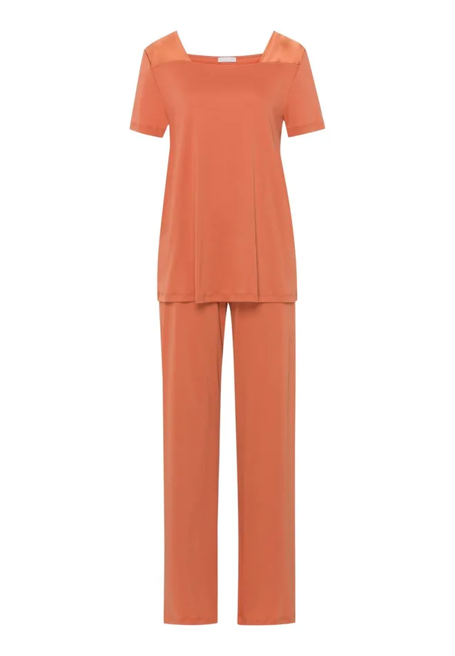 Silk Trim Cotton Pajama Set Apricot Brandy Women HANRO Pajama Sets