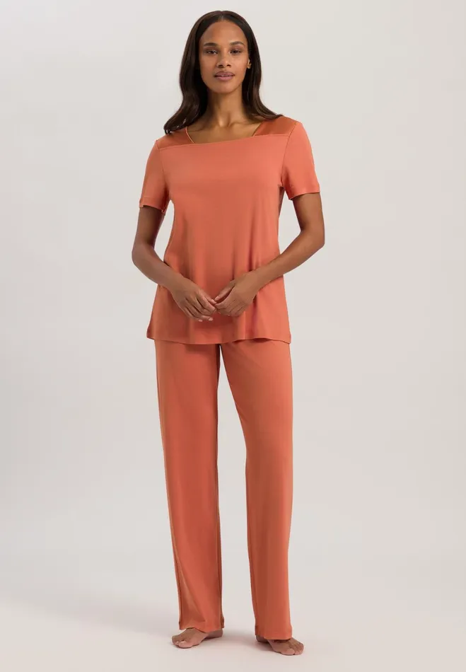 Silk Trim Cotton Pajama Set Apricot Brandy Women HANRO Pajama Sets
