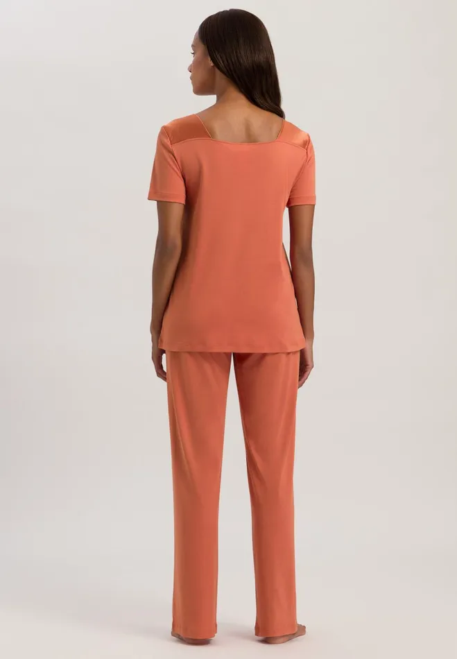 Silk Trim Cotton Pajama Set Apricot Brandy Women HANRO Pajama Sets