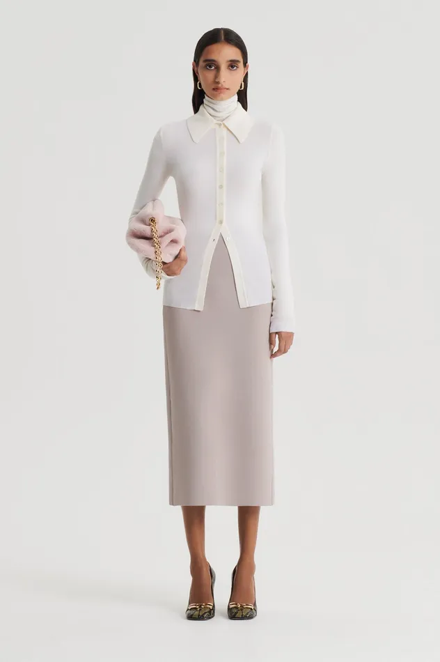 Skirts Women CREPE KNIT PENCIL SKIRT MIDI OYSTER Scanlan Theodore