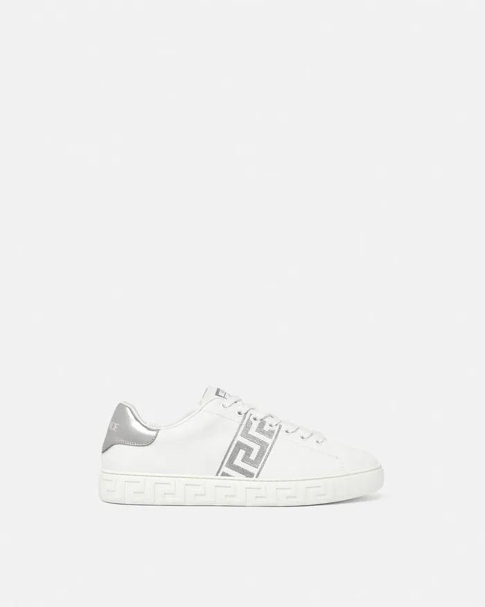 Sneakers Men Versace Embroidered Greca Sneakers Whitesilver