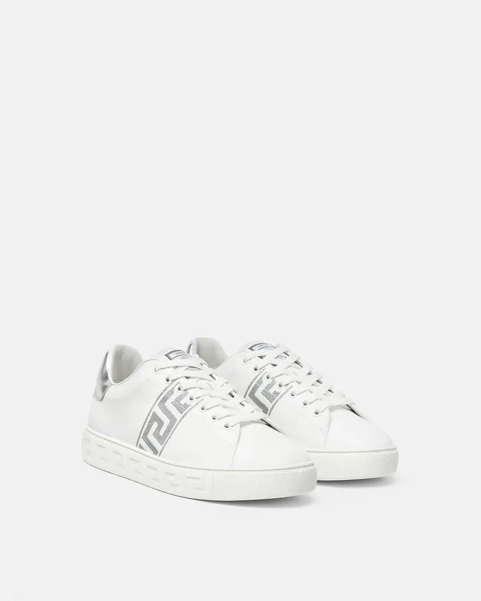 Sneakers Men Versace Embroidered Greca Sneakers Whitesilver