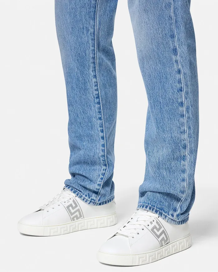 Sneakers Men Versace Embroidered Greca Sneakers Whitesilver