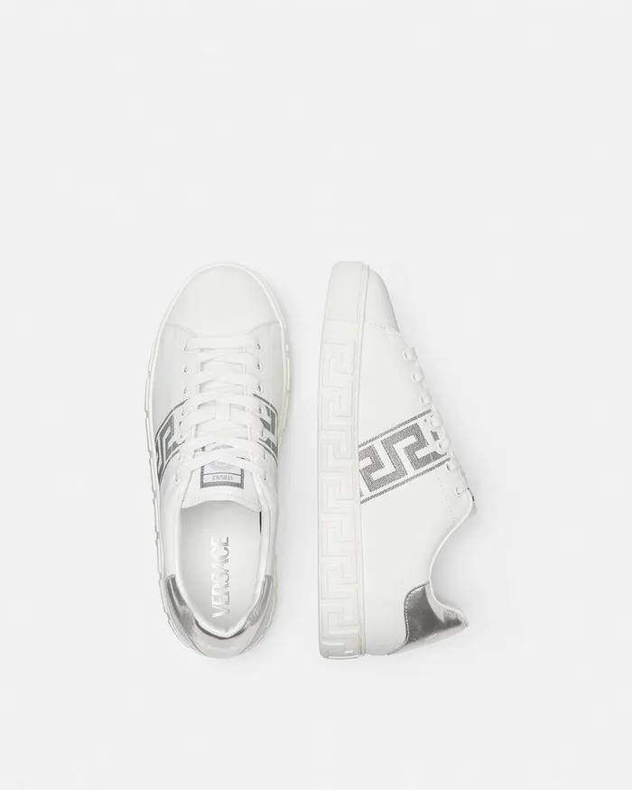 Sneakers Men Versace Embroidered Greca Sneakers Whitesilver