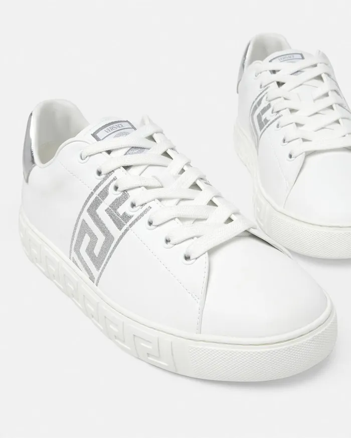 Sneakers Men Versace Embroidered Greca Sneakers Whitesilver