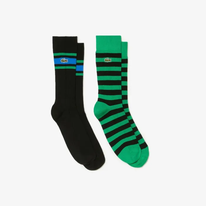 Socks MenWomen Lacoste Unisex 2Pack Striped Cotton Socks Green Black Blue P8i