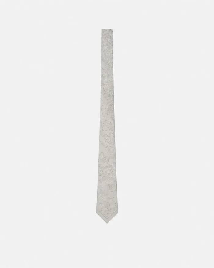 Soft Accessories Men Versace Barocco Jacquard Silk Tie Gray