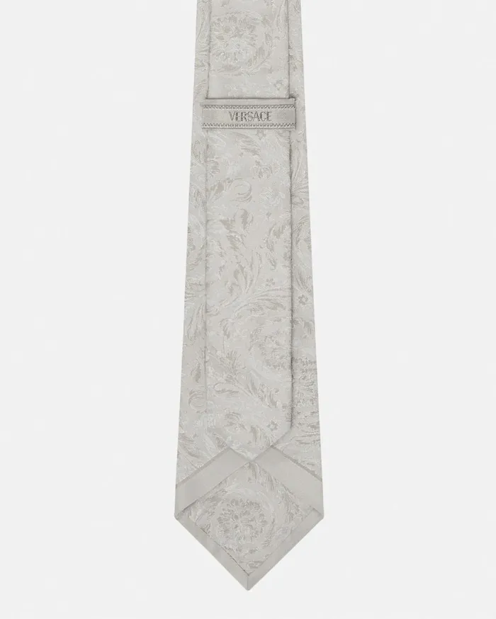 Soft Accessories Men Versace Barocco Jacquard Silk Tie Gray
