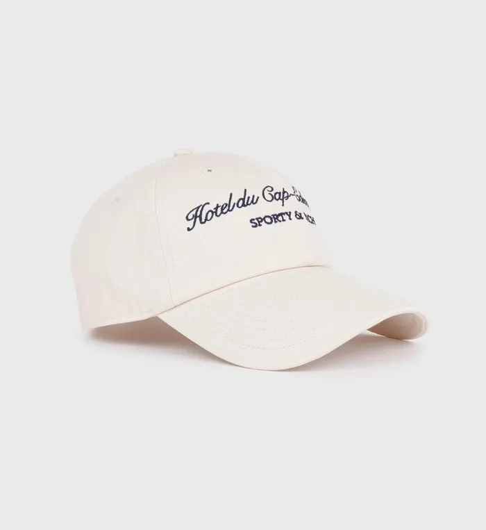 Sporty and Rich Hats Women Hotel Du Cap Cursive Hat 8211 CreamNavy