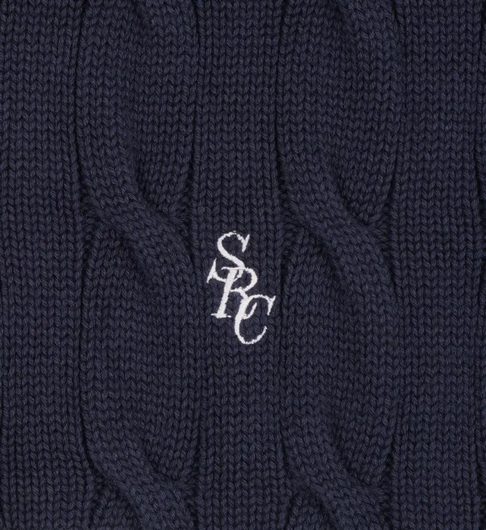 Sporty and Rich Knitwear Women SRC Cableknit VNeck Sweater 8211 NavyWhite