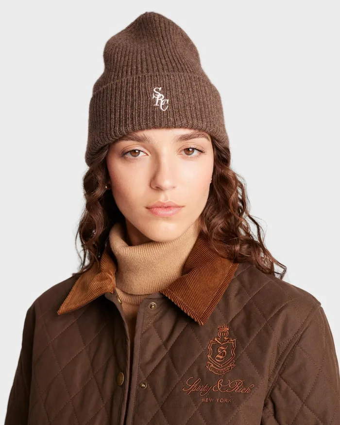 Sporty and Rich Knitwear Women SRC Wool Beanie 8211 Chocolate