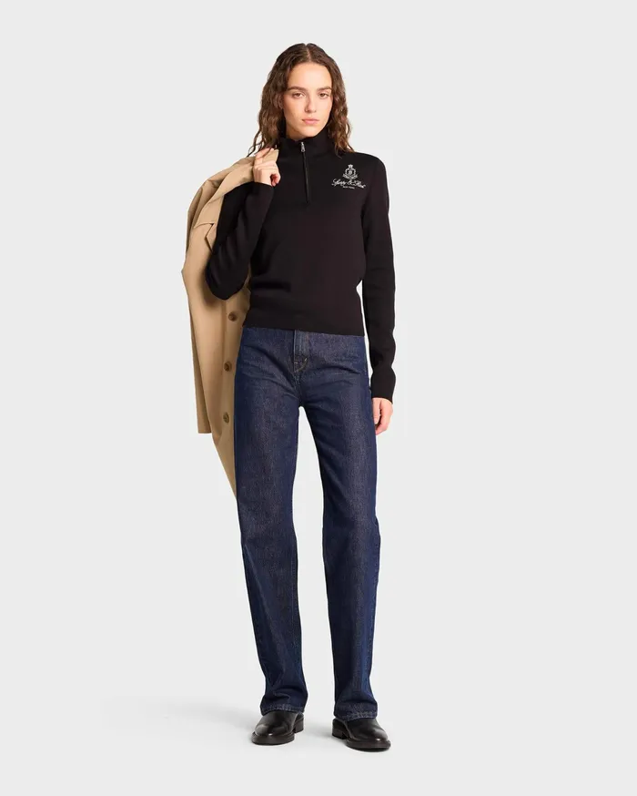 Sporty and Rich Knitwear Women Vendome Minimal Quarter Zip 8211 Black