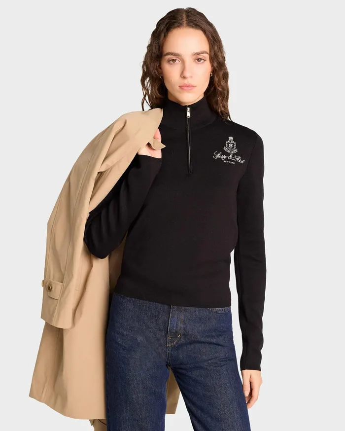 Sporty and Rich Knitwear Women Vendome Minimal Quarter Zip 8211 Black