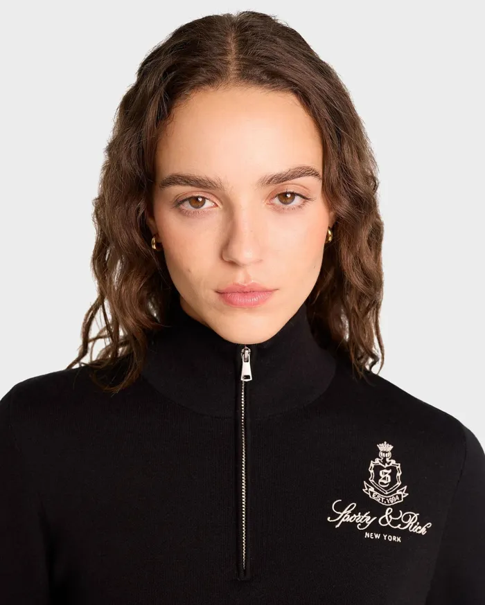 Sporty and Rich Knitwear Women Vendome Minimal Quarter Zip 8211 Black