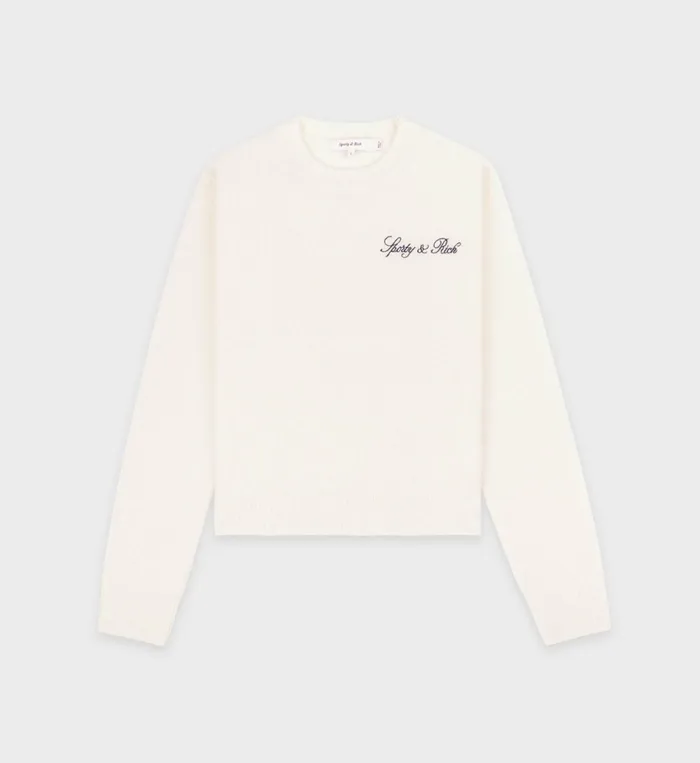 Sporty and Rich Knitwear Women Vendome Script Cashmere Crewneck 8211 CreamNavy