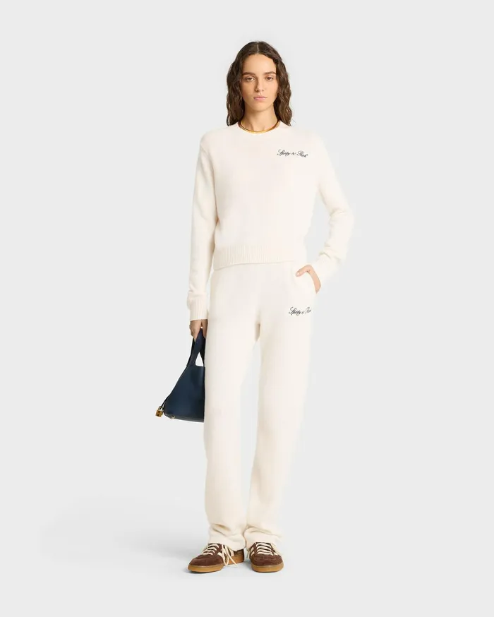 Sporty and Rich Knitwear Women Vendome Script Cashmere Crewneck 8211 CreamNavy