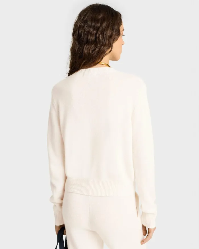 Sporty and Rich Knitwear Women Vendome Script Cashmere Crewneck 8211 CreamNavy