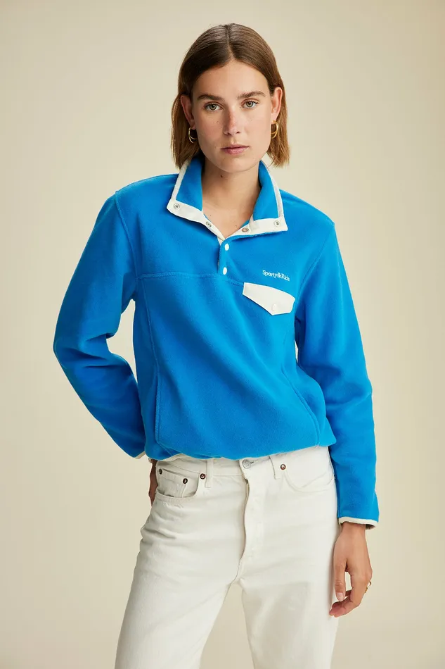 Sporty and Rich Polar Fleece And Sherpa Women Buttoned Polar Sweatshirt 8211 OceanCream