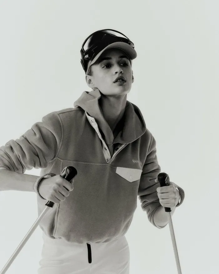 Sporty and Rich Polar Fleece And Sherpa Women Serif Logo Polar Sweatshirt 8211 Spring GreenCream