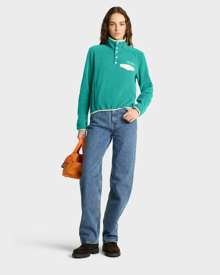 Sporty and Rich Polar Fleece And Sherpa Women Serif Logo Polar Sweatshirt 8211 Spring GreenCream