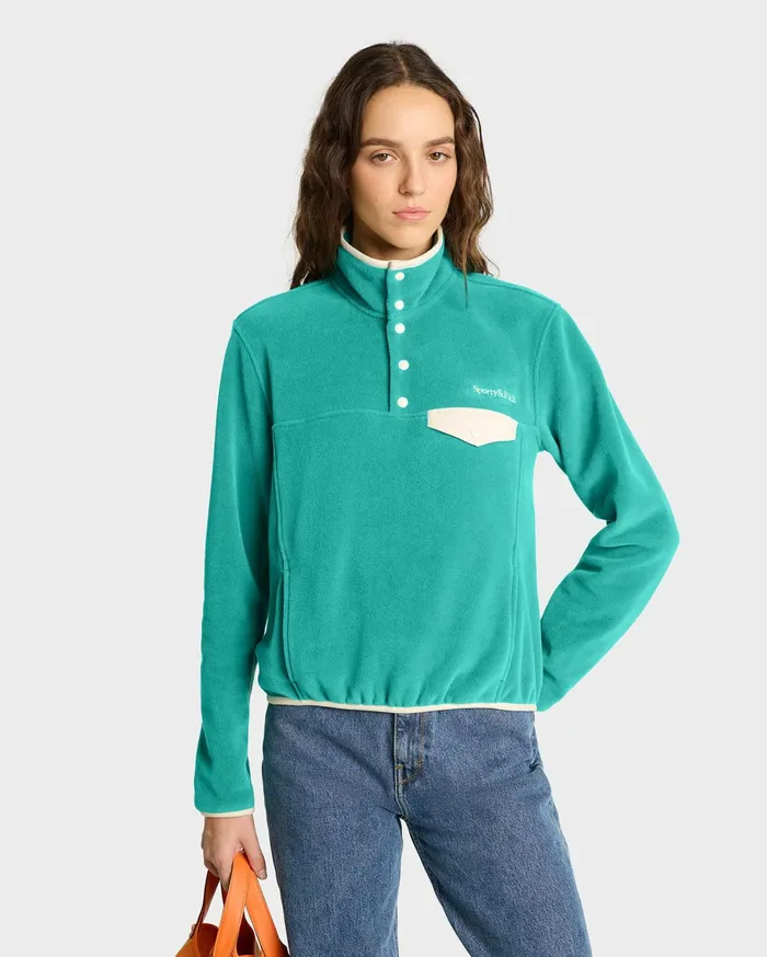 Sporty and Rich Polar Fleece And Sherpa Women Serif Logo Polar Sweatshirt 8211 Spring GreenCream