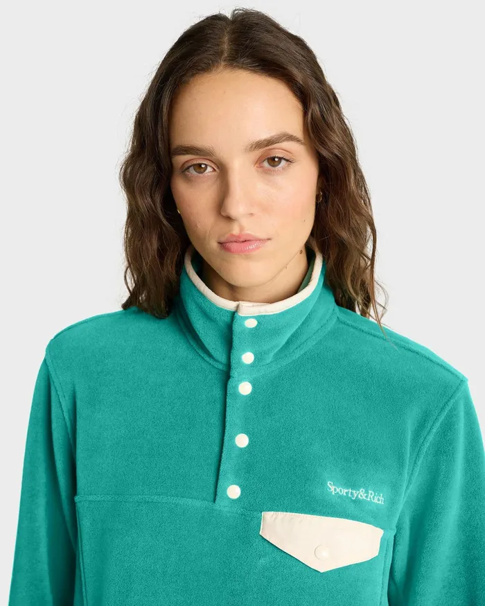 Sporty and Rich Polar Fleece And Sherpa Women Serif Logo Polar Sweatshirt 8211 Spring GreenCream