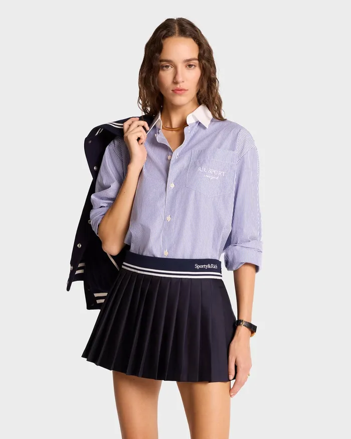 Sporty and Rich Skirts and Dresses Women Abigail Wool Pleated Skirt 8211 NavyWhite