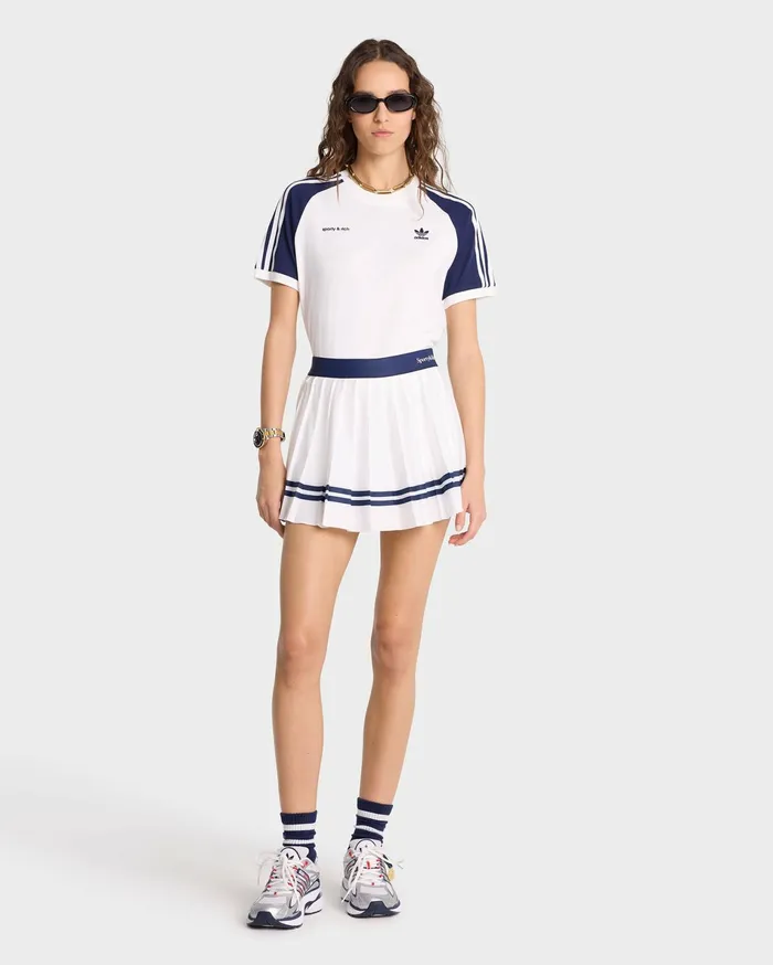 Sporty and Rich Skirts and Dresses Women Serif Logo Pleated Skirt 8211 WhiteNavy