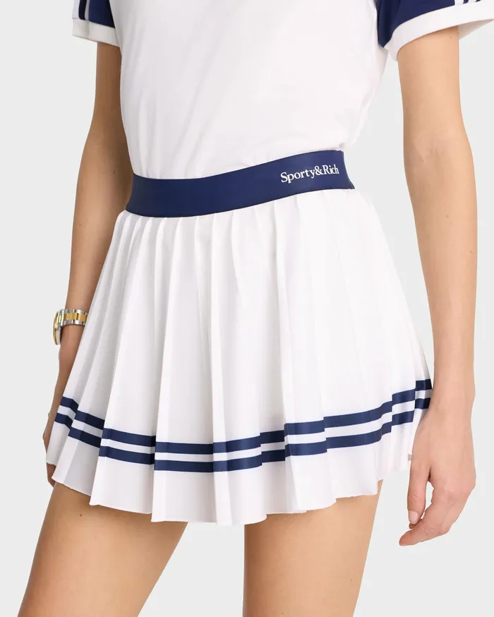 Sporty and Rich Skirts and Dresses Women Serif Logo Pleated Skirt 8211 WhiteNavy